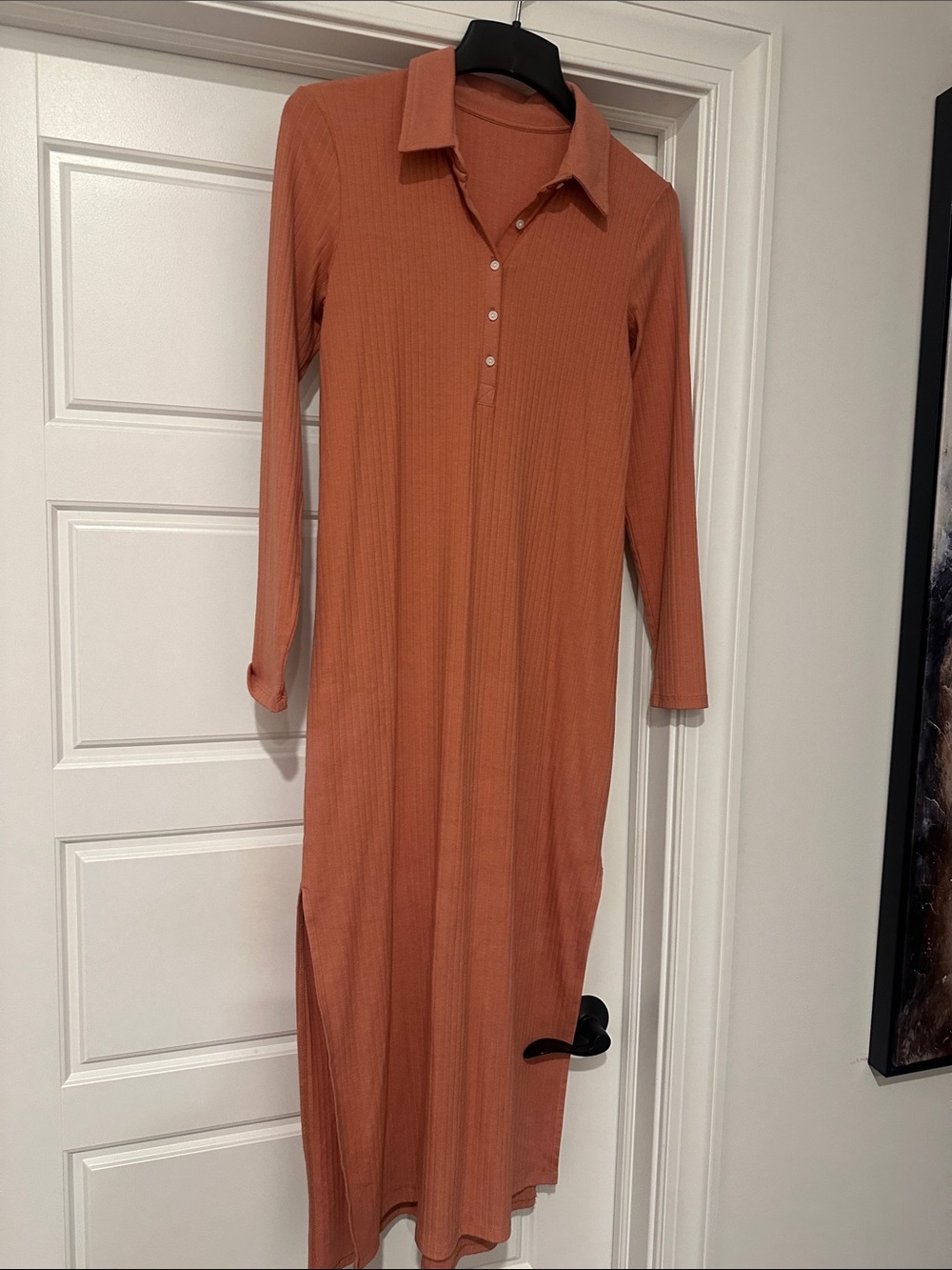 Aerie Long Sleeve Collared Maxi Dress in Rust Orange NWT